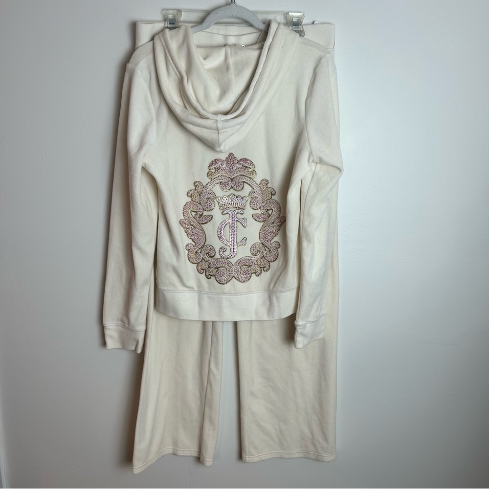 JUICY COUTURE Cream Velour Track Suit $246 retail XL Jacket L Pants